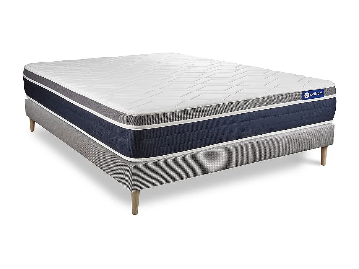 Ensemble ACTIMEMO CONFORT Matelas mémoire de forme 120x200 cm Maxi épaisseur 7zones de confort + sommier KIT gris
