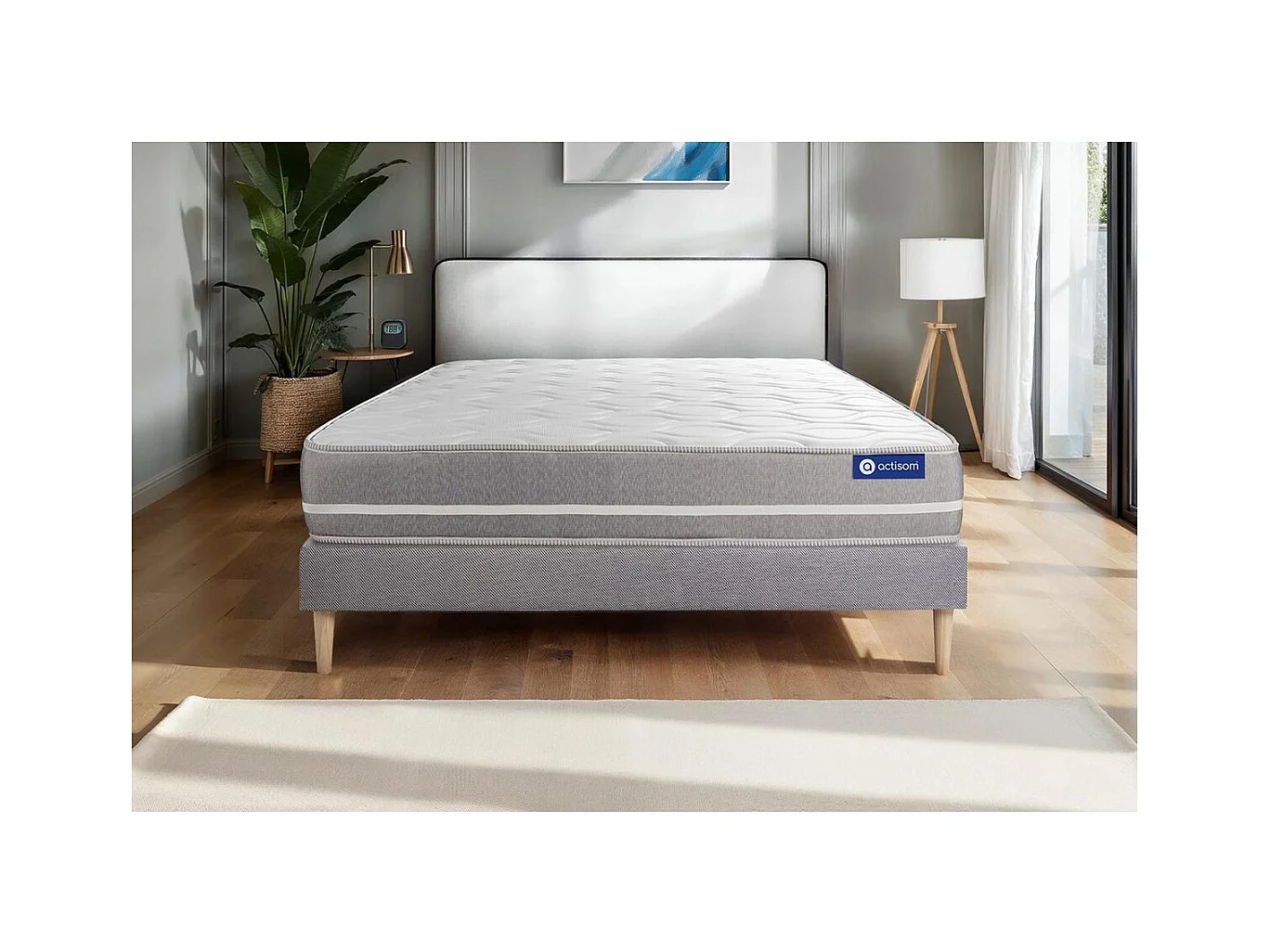 Ensemble matelas Latex + mémoire de forme ACTILATEX TOUCH 120x190 3zones de confort + sommier KIT gris