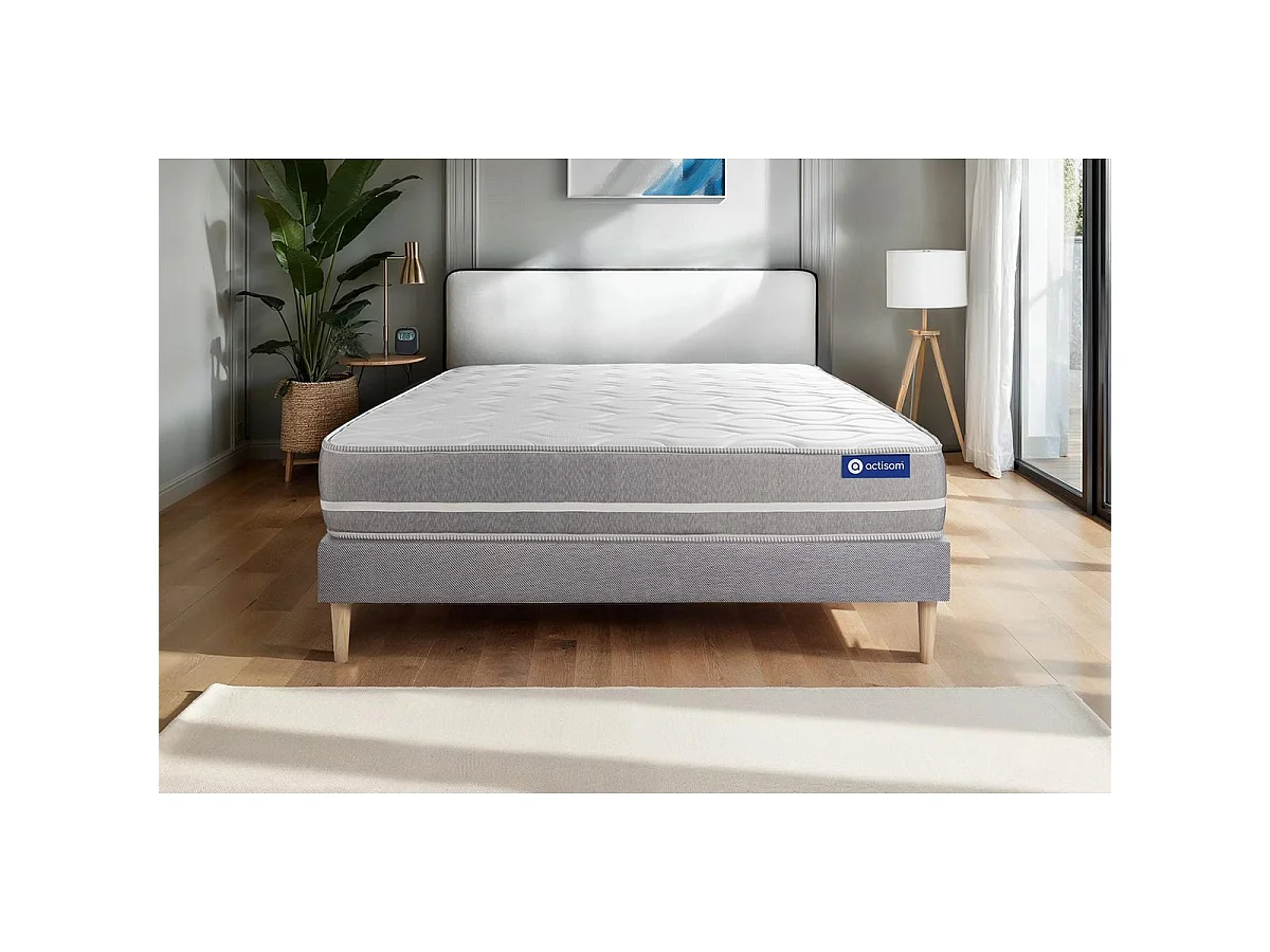 Ensemble matelas Latex + mémoire de forme ACTILATEX TOUCH 120x190 3zones de confort + sommier KIT gris