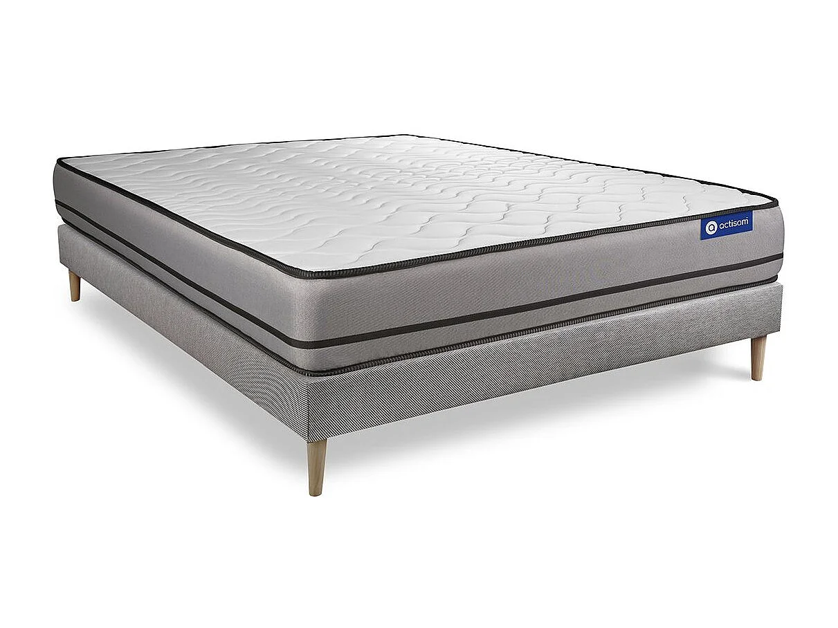 Ensemble matelas ACTILATEX 120x190cm 2 faces à MÉMOIRE DE FORME + LATEX 3zones de confort + sommier KIT gris