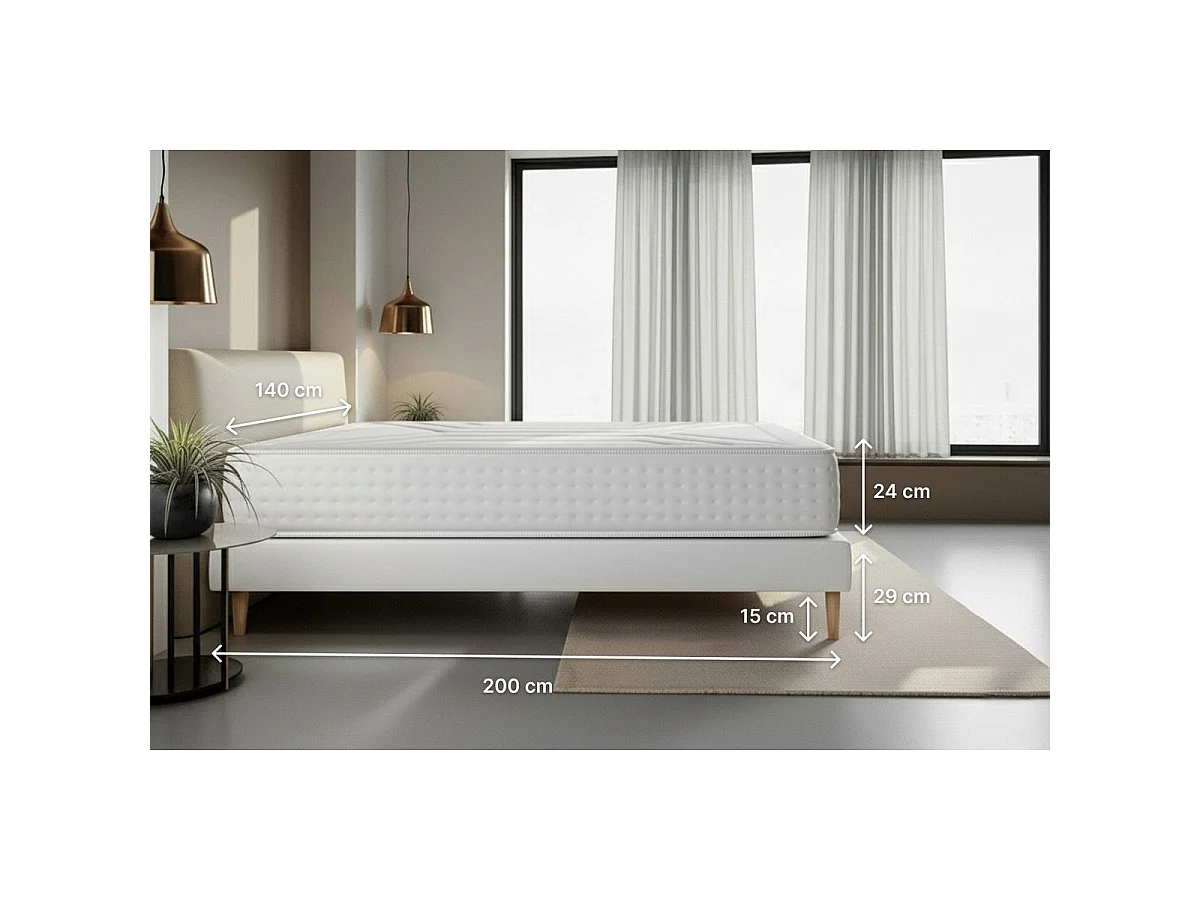 Ensemble Le Vingt-Quatre 140 x 200 cm sommier Blanc
