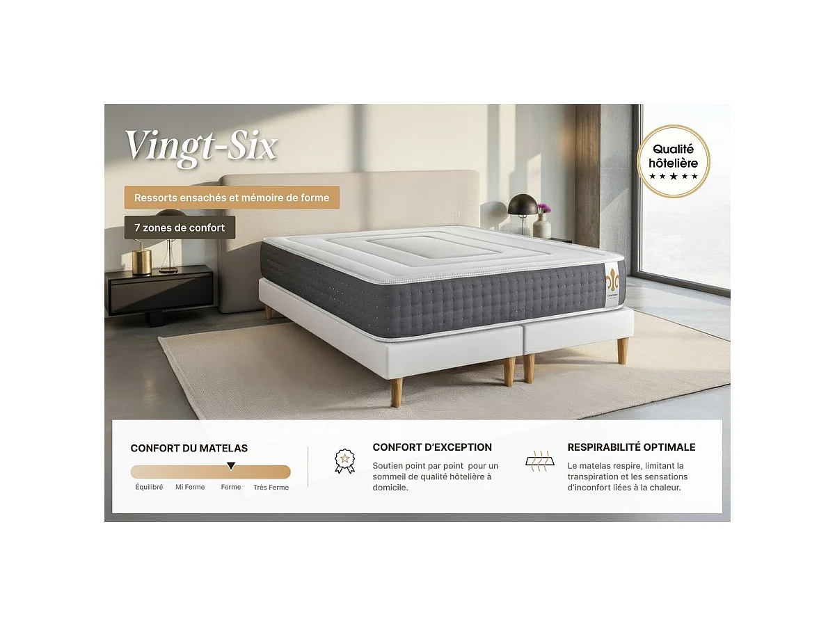 Ensemble Vingt-Six 160 x 200 cm sommier Kit Gris