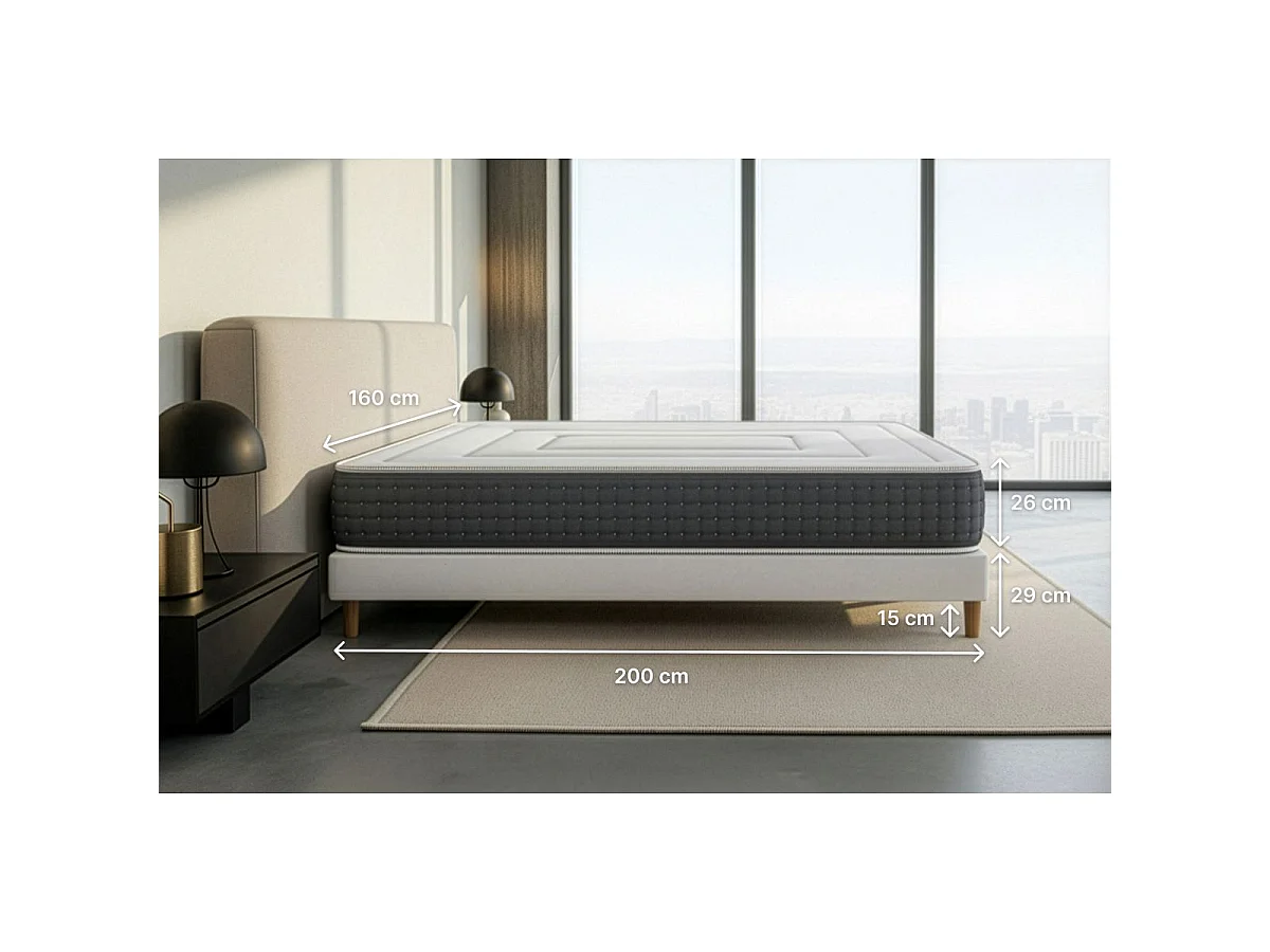 Ensemble Vingt-Six 160 x 200 cm sommier Kit Gris