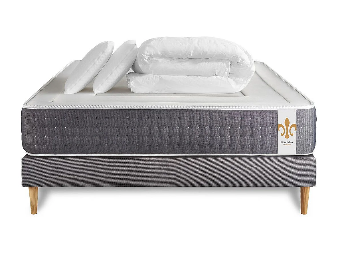 Pack Vingt-Six 140 x 190 cm sommier Kit Gris