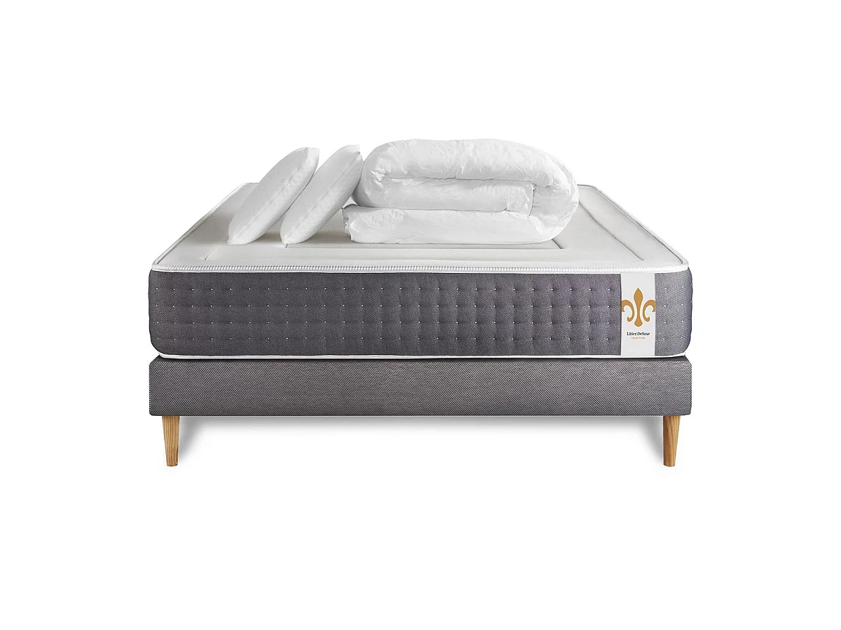 Pack Vingt-Six 140 x 190 cm sommier Kit Gris