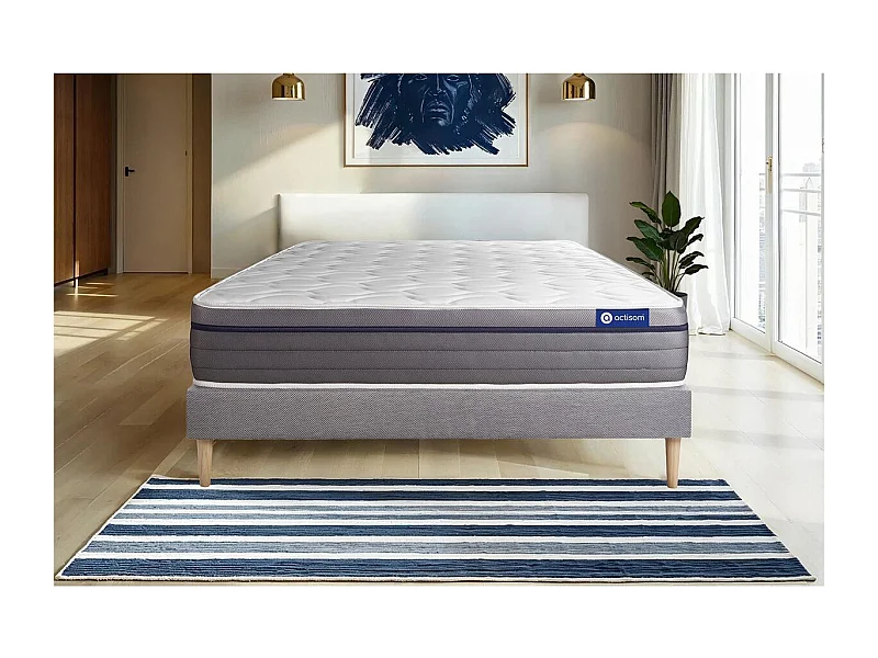 Ensemble matelas Ressorts ensachés+Mémoire de forme ACTIFLEX ZEN 120x190 Maxi épaisseur 7zones de confort + sommier KIT gris