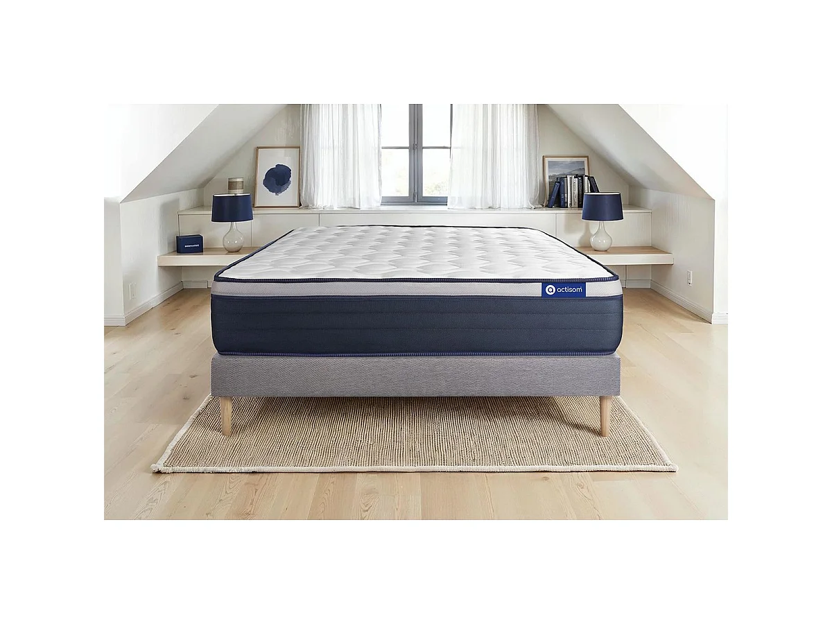 Ensemble matelas Ressorts ensachés+Mémoire de forme ACTIFLEX MAX 80x190 cm Maxi épaisseur 7zones confort + sommier KIT gris
