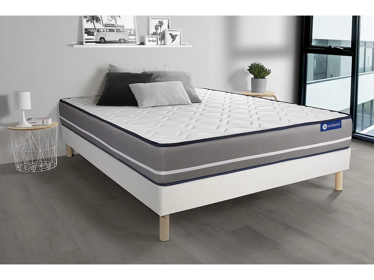 Ensemble matelas Latex + mémoire de forme ACTILATEX PUR 80x190cm 3zones de confort + sommier KIT blanc