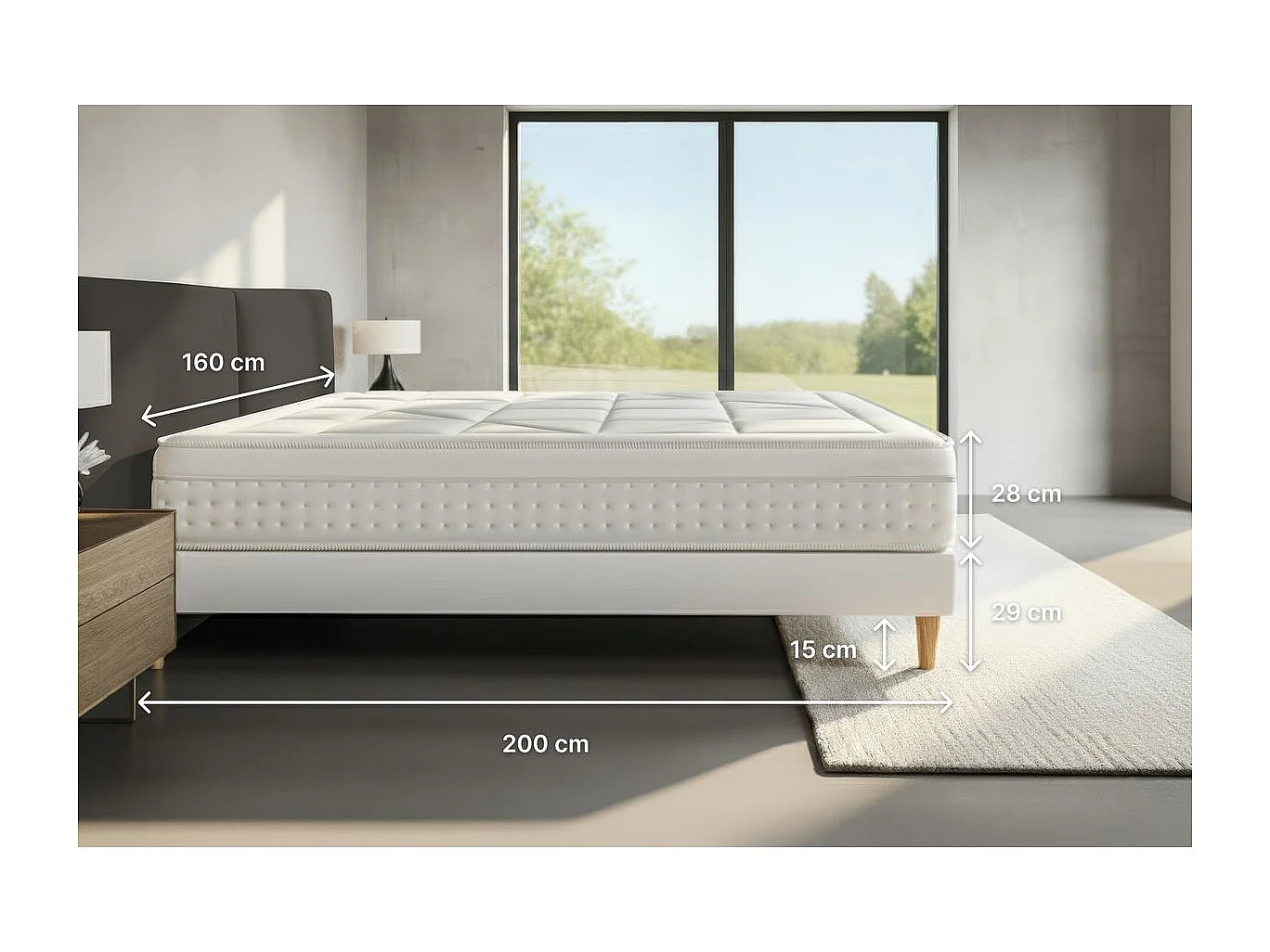 Pack Vingt-Huit 160 x 200 cm sommier Kit Gris