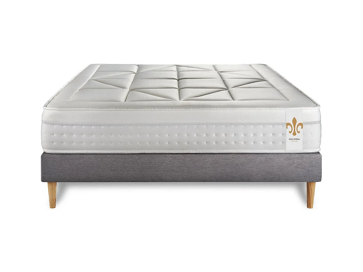 Ensemble Vingt-Huit 200 x 200 cm sommier Kit Gris