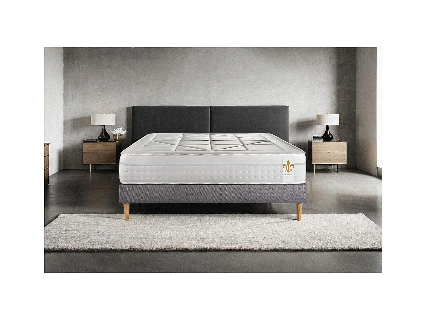 Ensemble Vingt-Huit 200 x 200 cm sommier Kit Gris