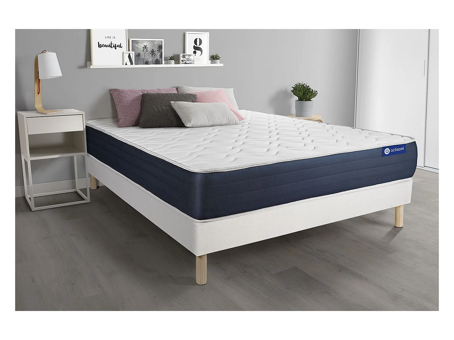 Conjunto de Estrado Branco + Colchão ACTISOM Actimemo Sleep (80x190 cm - Espuma Viscoelástica- Altura: 22 cm)