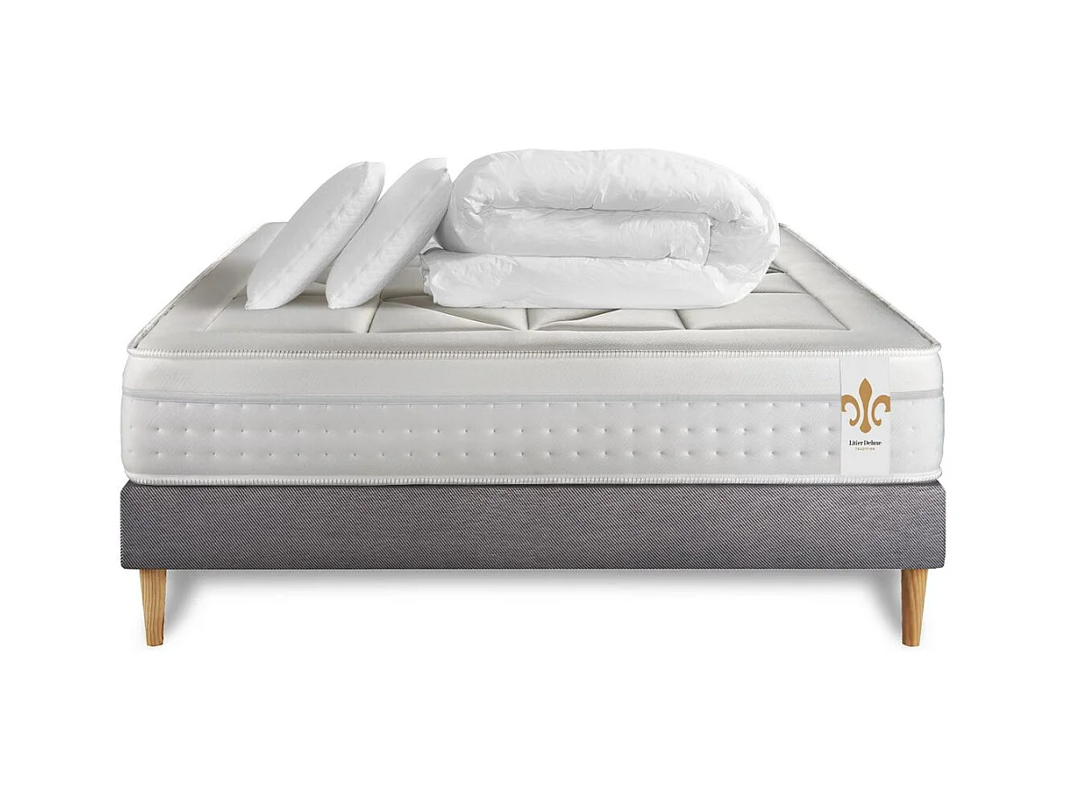 Pack Le Vingt-Huit 140 x 190 cm sommier Gris