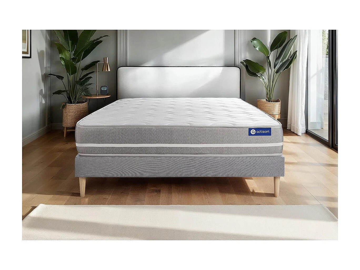 Ensemble matelas Ressorts ensachés ACTIFLEX TOUCH 120x190 3zones de confort + sommier KIT gris