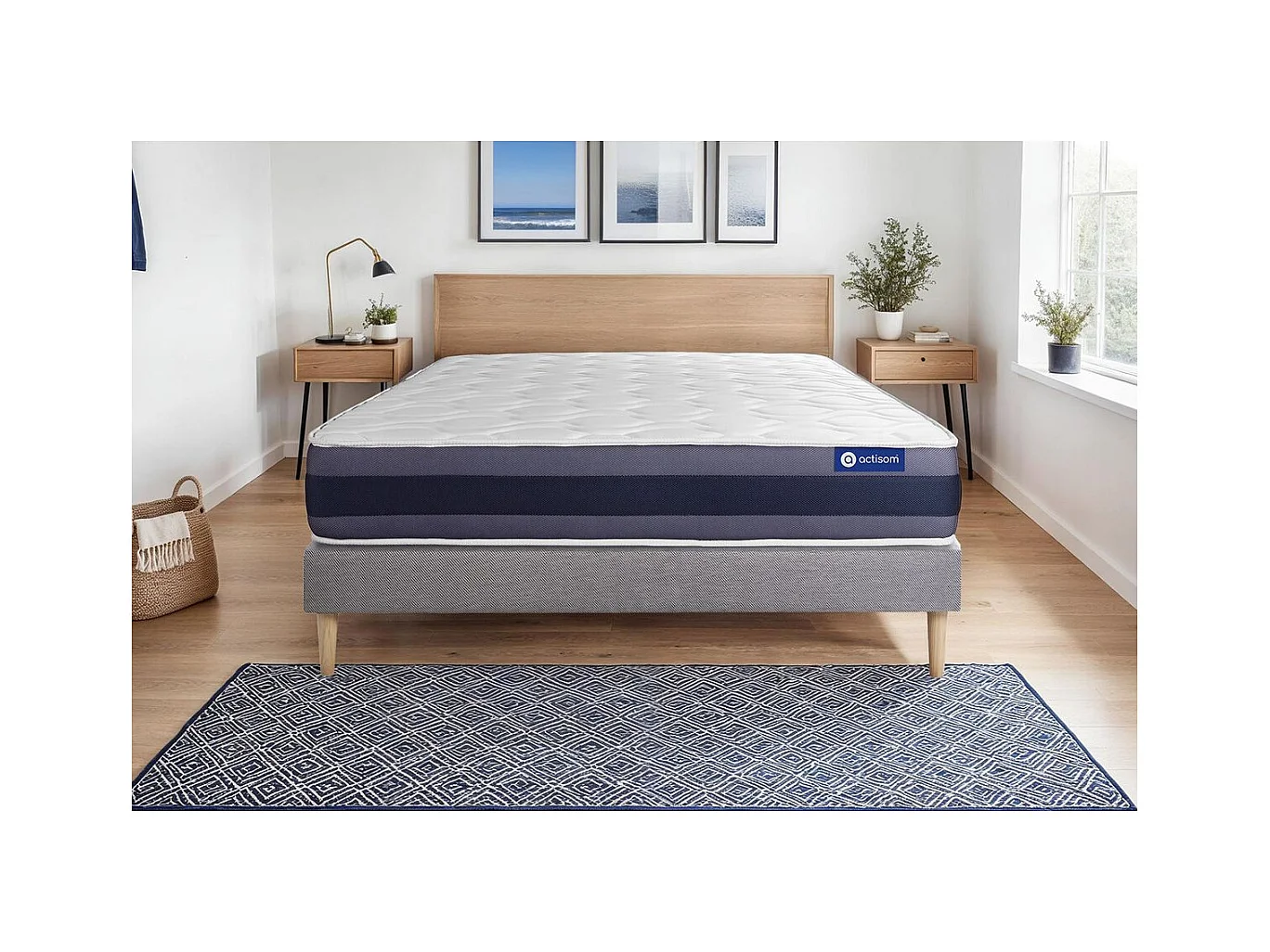 Ensemble matelas Ressorts ensachés+Mémoire de forme ACTIFLEX MORPHO 120x190 Maxi épaisseur 5zones confort + sommier KIT gris