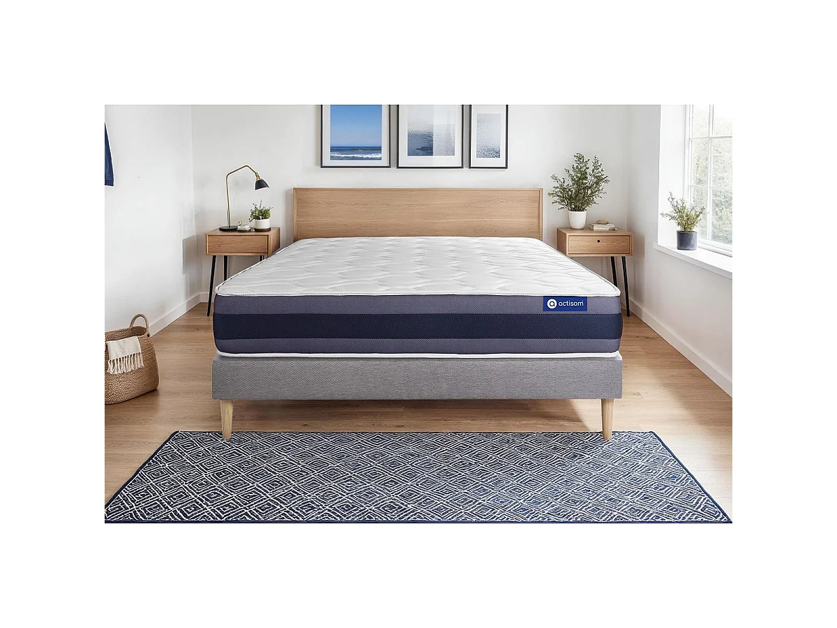 Ensemble matelas Ressorts ensachés+Mémoire de forme ACTIFLEX MORPHO 120x190 Maxi épaisseur 5zones confort + sommier KIT gris