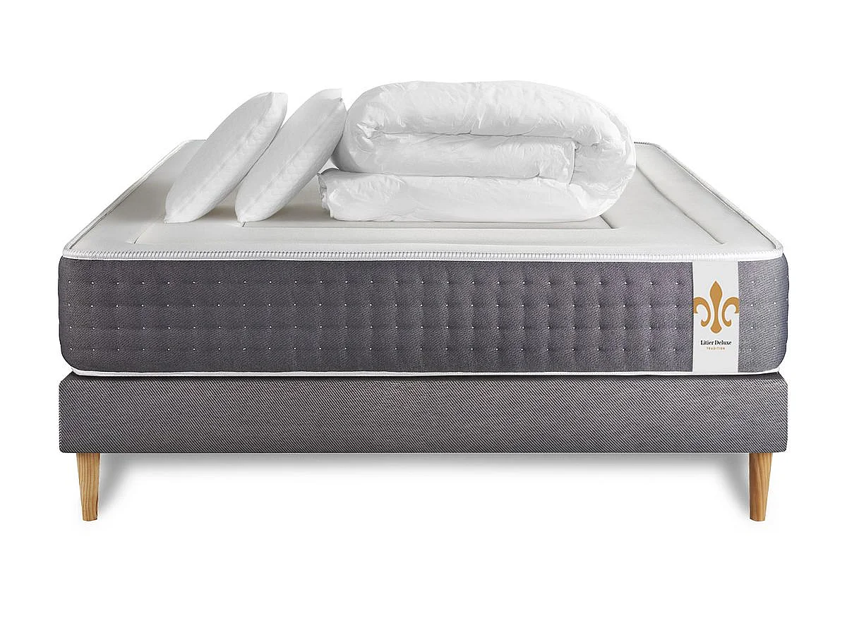 Pack Vingt-Six 140 x 200 cm sommier Kit Gris