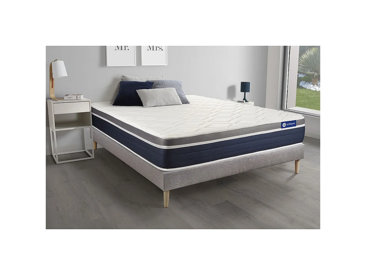 Ensemble ACTILATEX CONFORT Matelas Latex+mémoire de forme 120x190 cm Maxi épaisseur 7zones de confort + sommier KIT gris