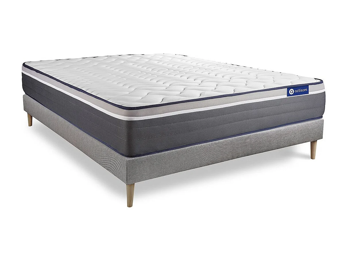 Ensemble matelas ACTIMEMO PLUS 120x200 Mémoire de forme Maxi épaisseur 7zones de confort + sommier KIT gris