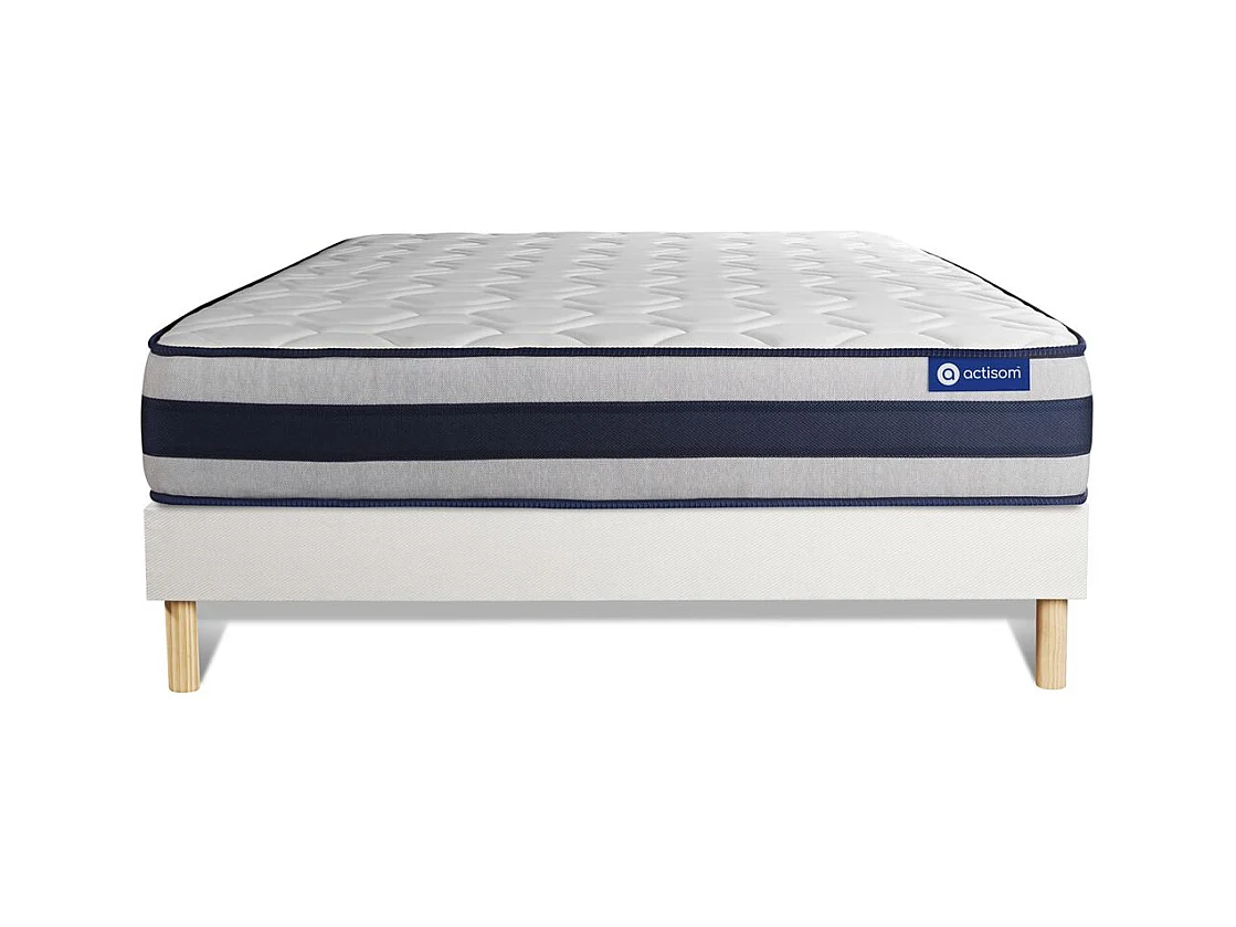 Ensemble matelas Ressorts ensachés et Mémoire de forme ACTIFLEX ERGO 120x190 Maxi épaisseur 5zones confort + sommier KIT blanc