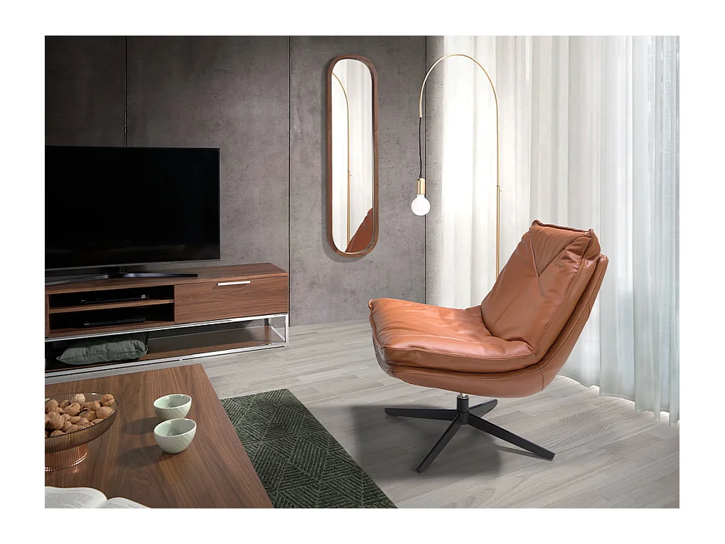 Poltrona girevole in pelle e gambe in acciaio nero   5096 ANGEL CERDA