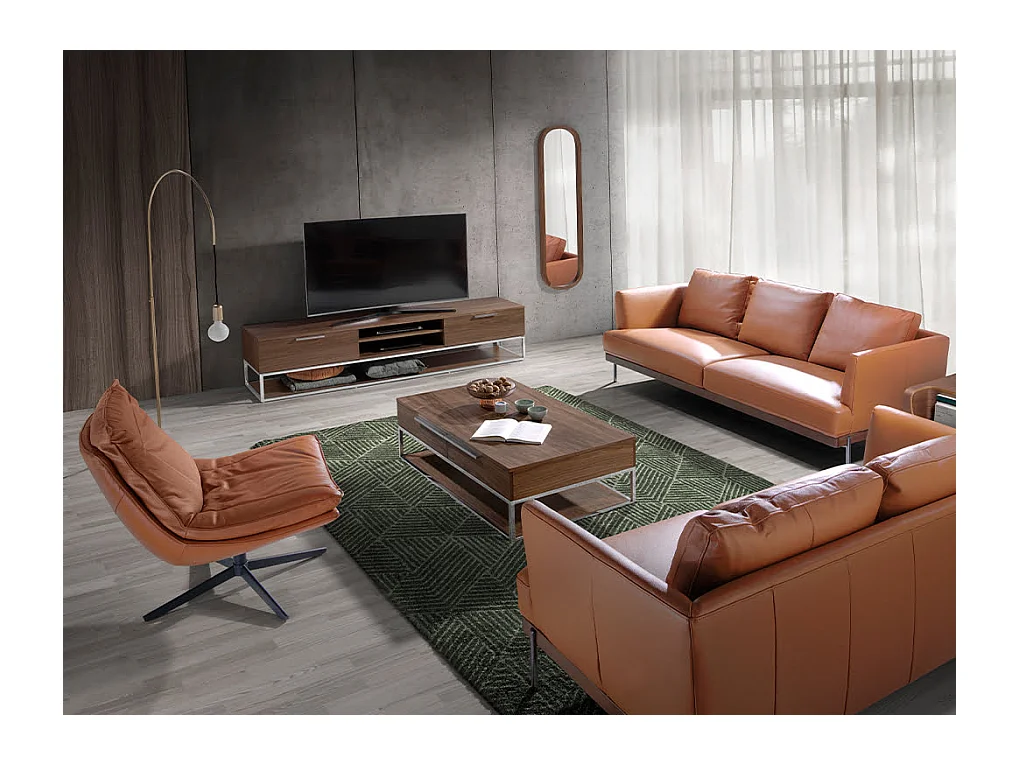 Poltrona girevole in pelle e gambe in acciaio nero   5096 ANGEL CERDA