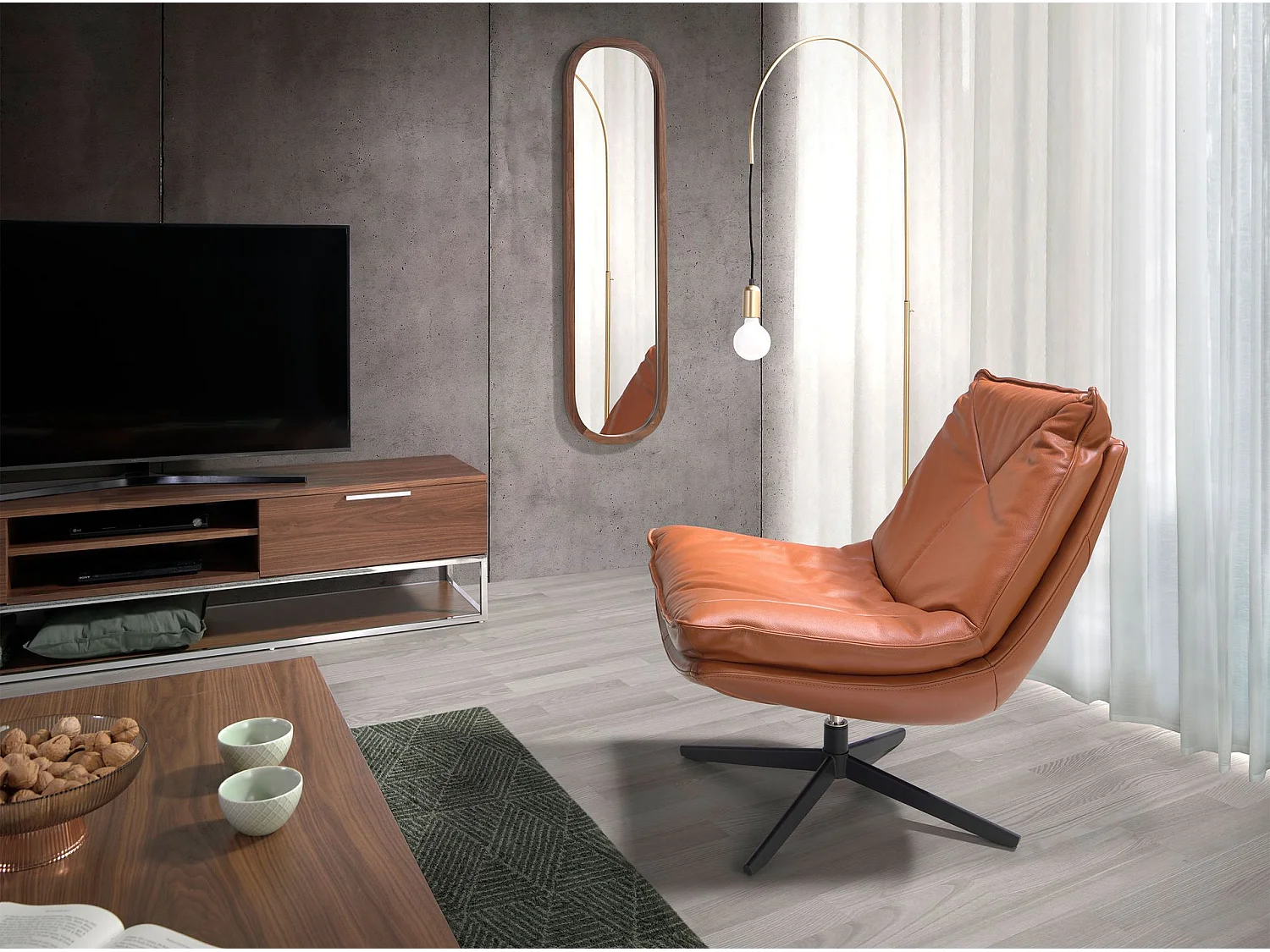 Drehsessel aus braunem Leder 5096 ANGEL CERDA