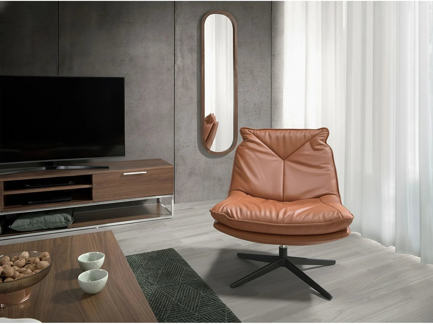 Drehsessel aus braunem Leder 5096 ANGEL CERDA
