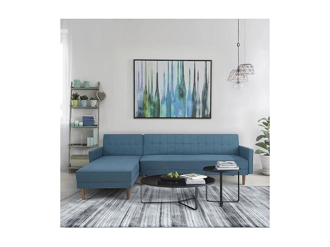 Canape dangle reversible - 3 places - Tissu bleu - L 286 x P 169 x H 80 cm - IMANIA - Pieds en bois