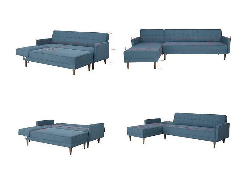 Canape dangle reversible - 3 places - Tissu bleu - L 286 x P 169 x H 80 cm - IMANIA - Pieds en bois