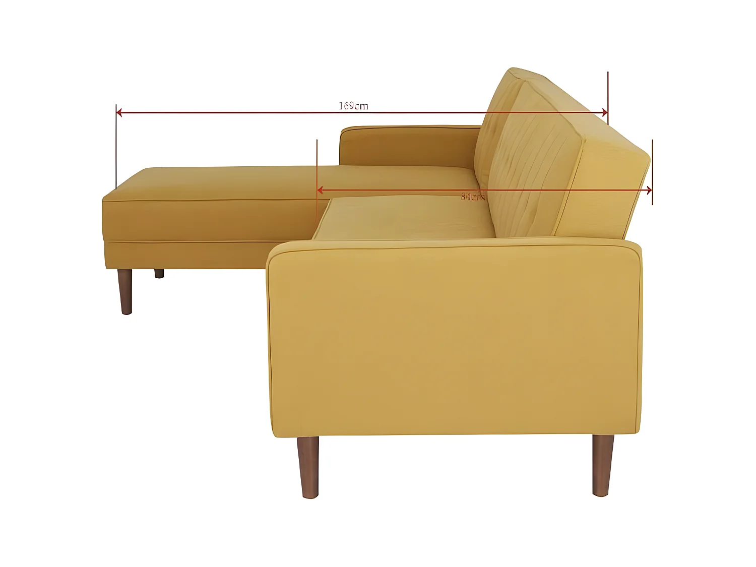 Canape dangle 3 places reversible - Tissu jaune moutarde - Pieds en bois - L 286 x P 169 x H 80 cm - IMANIA