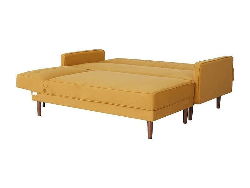 Canape dangle 3 places reversible - Tissu jaune moutarde - Pieds en bois - L 286 x P 169 x H 80 cm - IMANIA