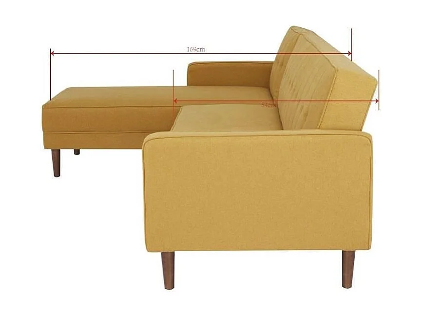 Canape dangle 3 places reversible - Tissu jaune moutarde - Pieds en bois - L 286 x P 169 x H 80 cm - IMANIA