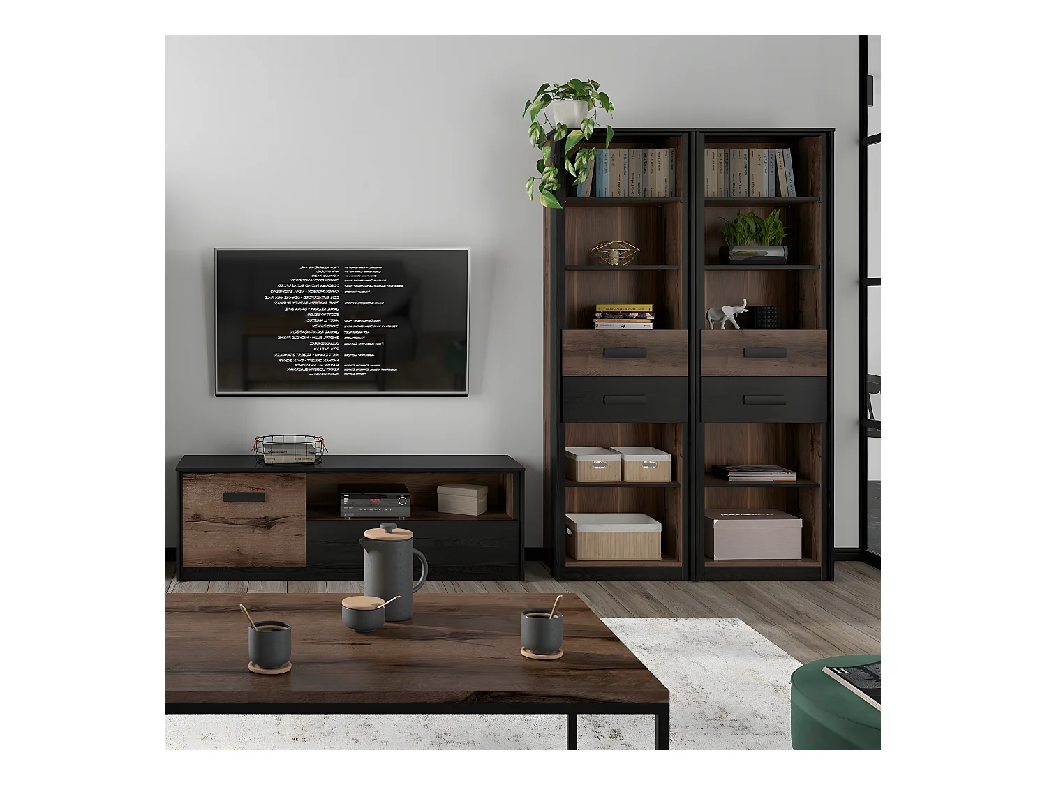 Romane Houten boekenkast met 2 laden