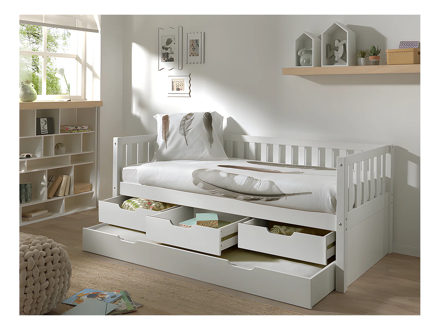 Lit Capitaine Enfant & 3 Tiroirs "Fritz" 90x200cm Blanc