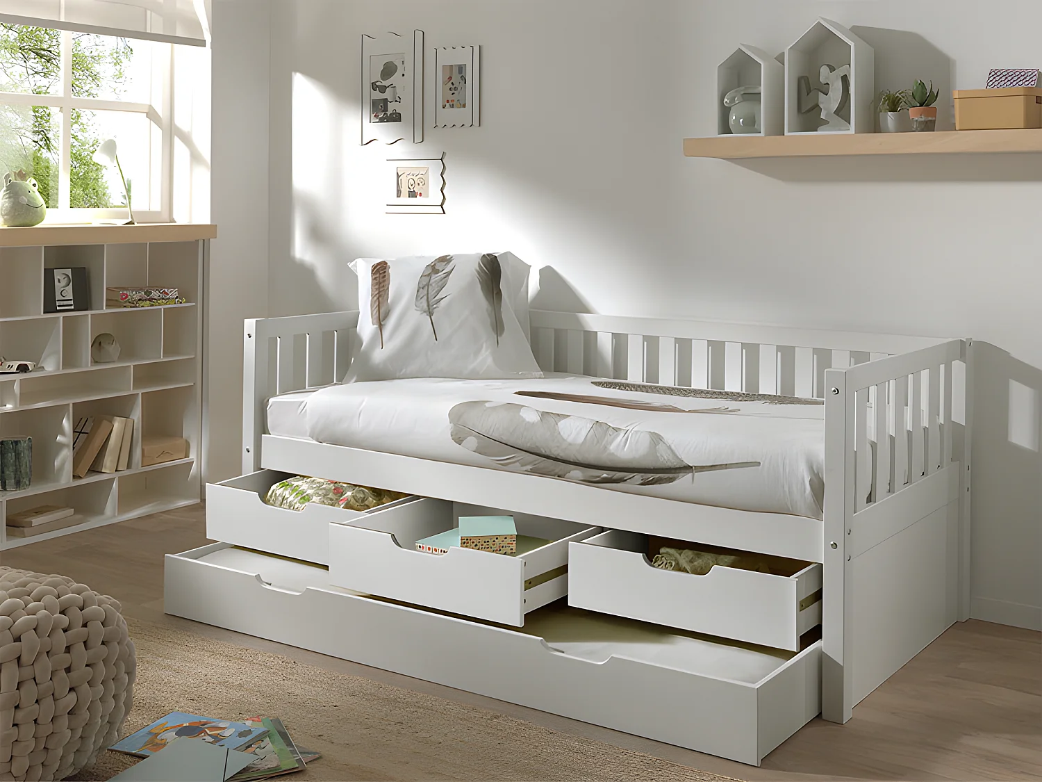 Lit Capitaine Enfant & 3 Tiroirs "Fritz" 90x200cm Blanc