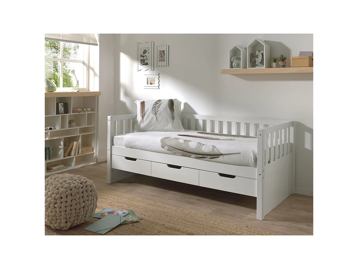 Lit Capitaine Enfant & 3 Tiroirs "Fritz" 90x200cm Blanc