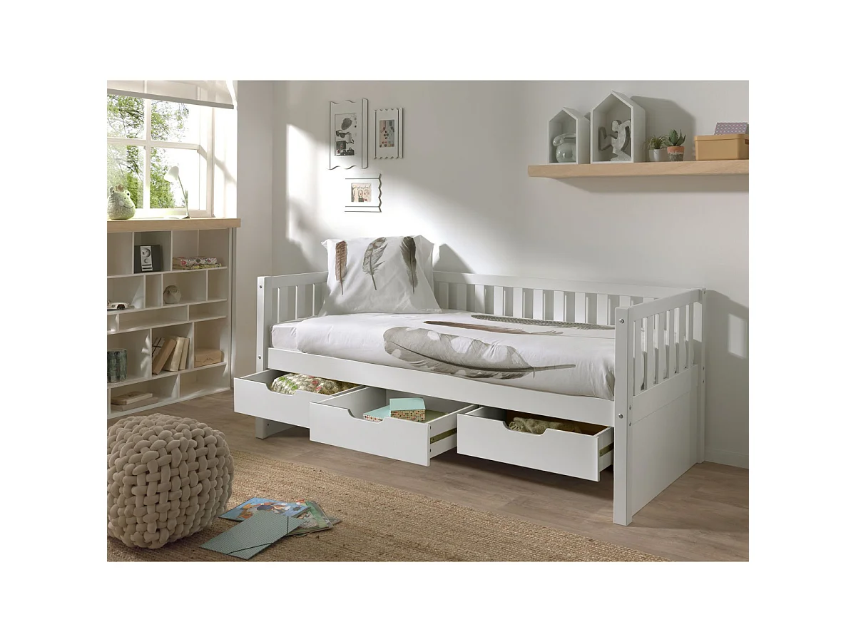 Lit Capitaine Enfant & 3 Tiroirs "Fritz" 90x200cm Blanc