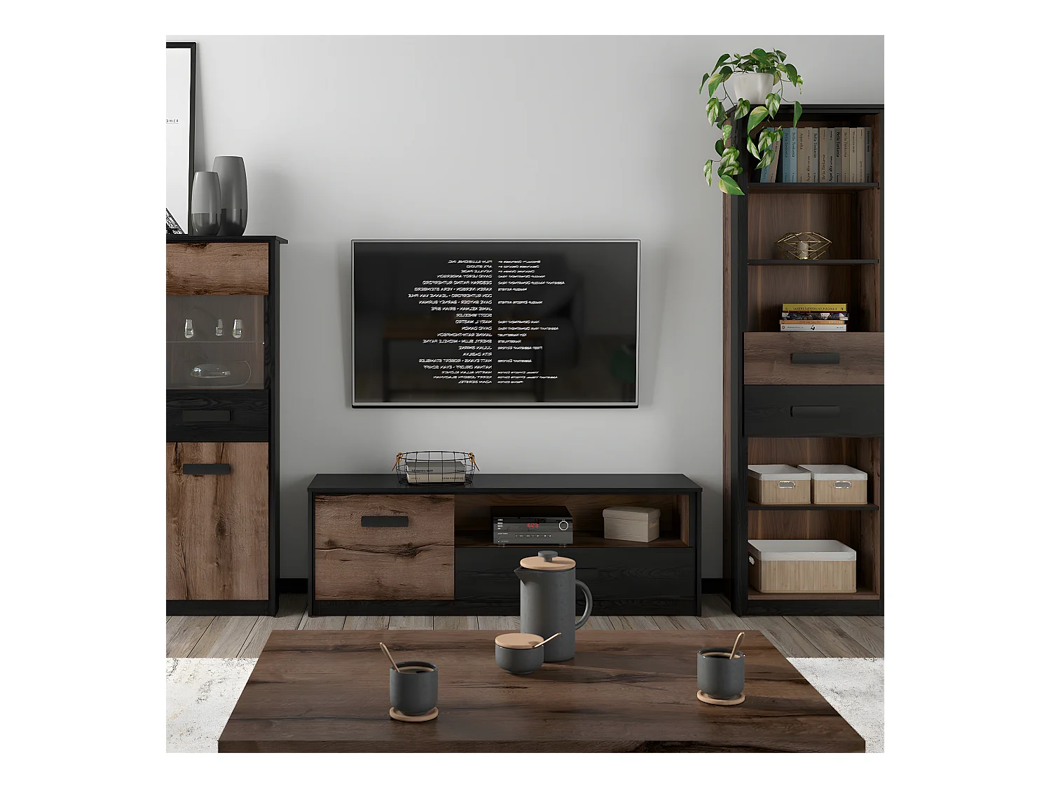 Meuble TV 1 porte 1 tiroir 150 cm Romane Bois