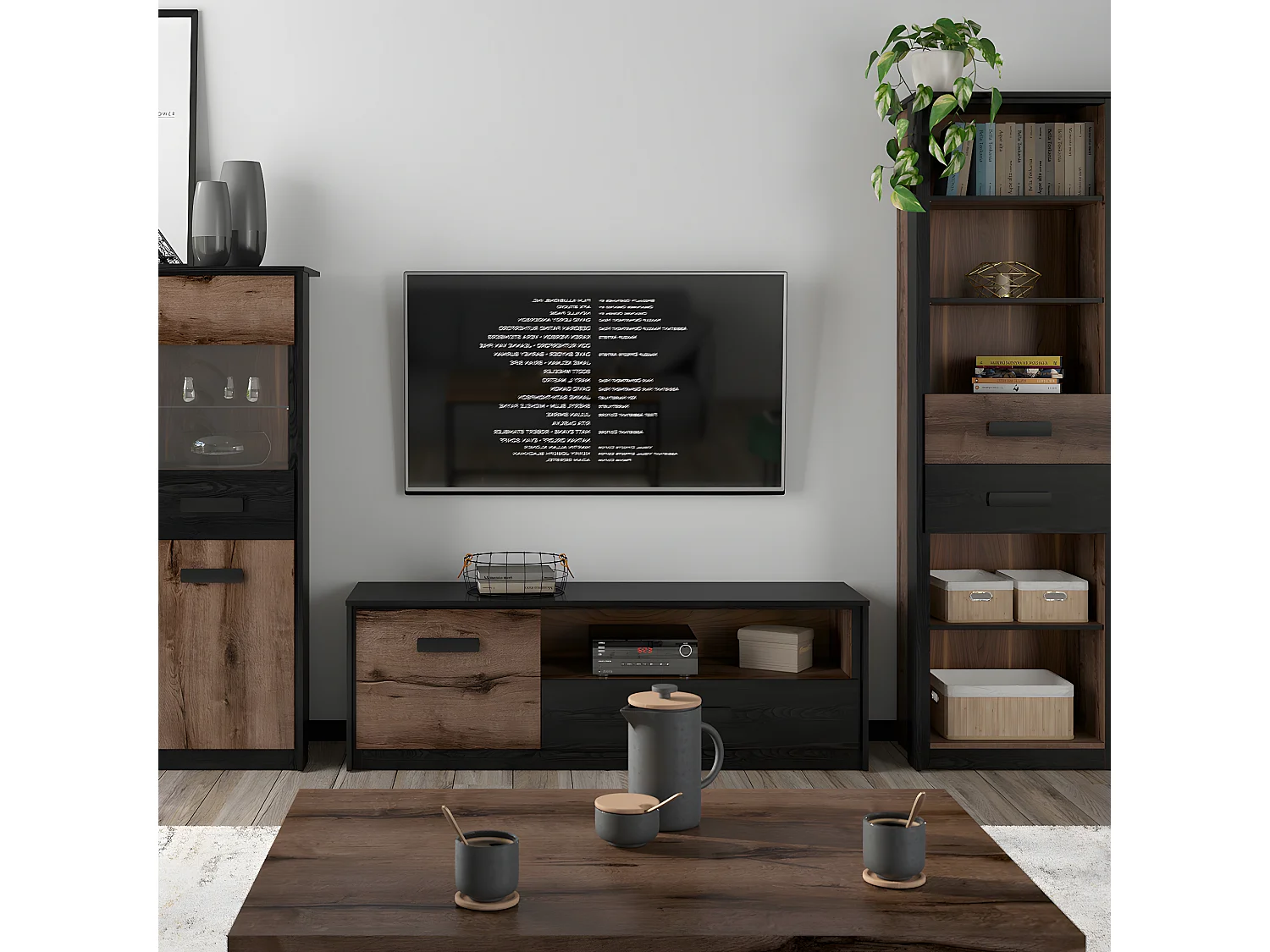 Meuble TV 1 porte 1 tiroir 150 cm Romane Bois