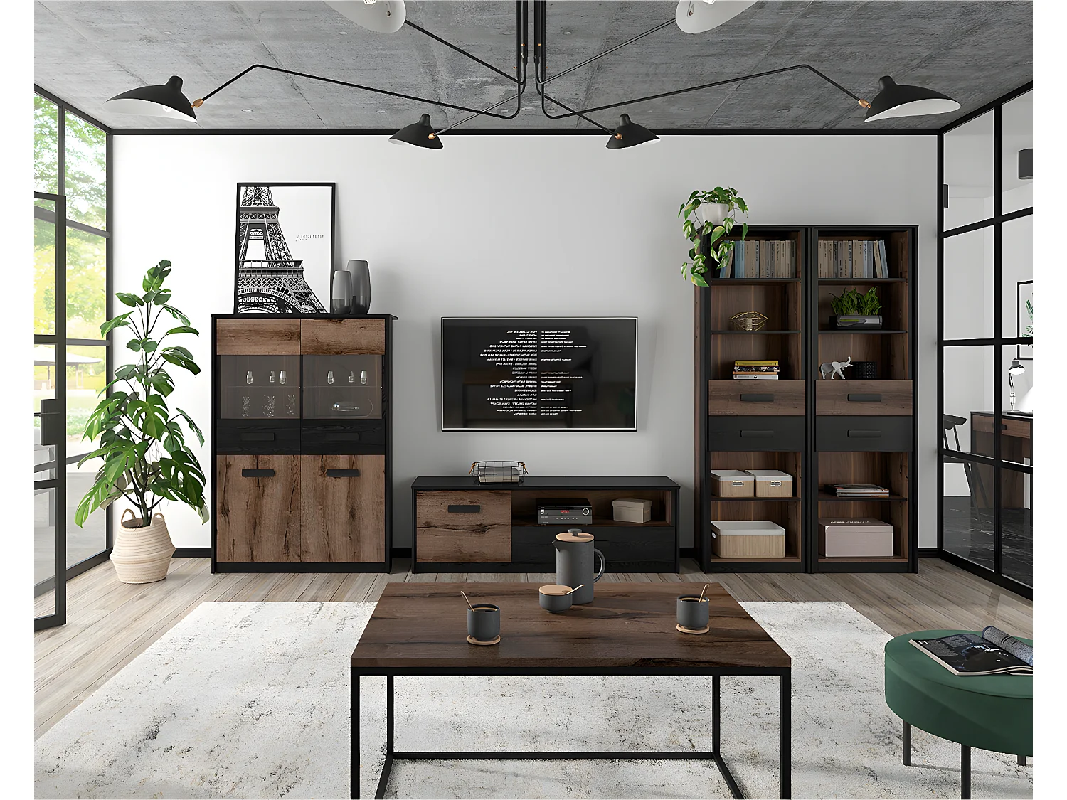 Meuble TV 1 porte 1 tiroir 150 cm Romane Bois