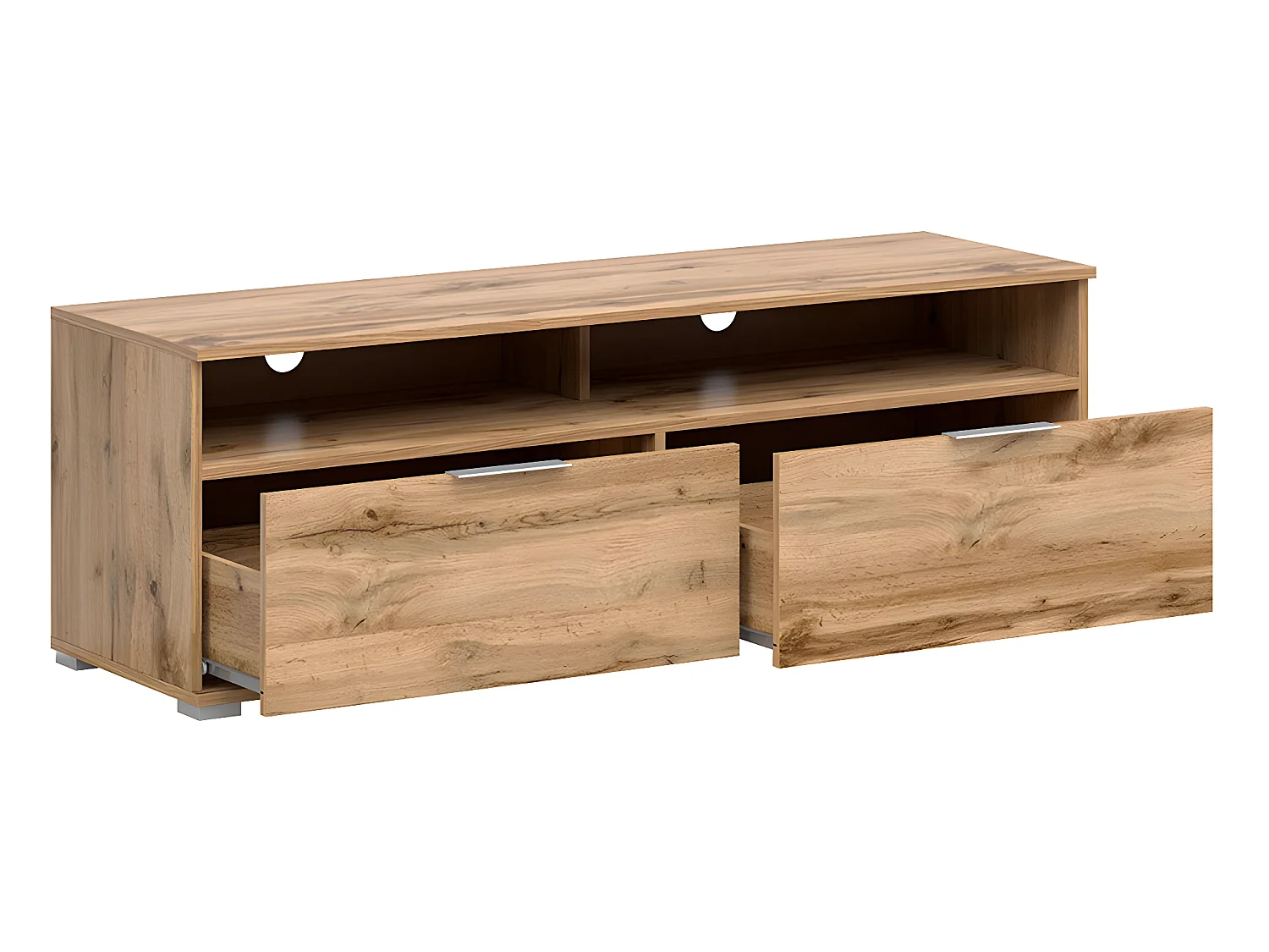 Meuble TV 2 tiroirs 2 niches 135 cm Selma Bois