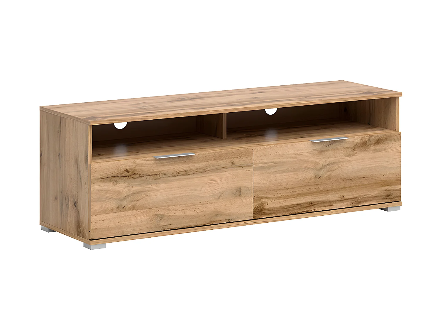 Meuble TV 2 tiroirs 2 niches 135 cm Selma Bois