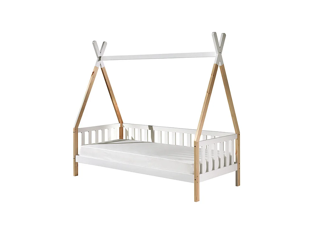 Lit Enfant & Barrière Pin Massif "Tipi" 90x200cm Blanc