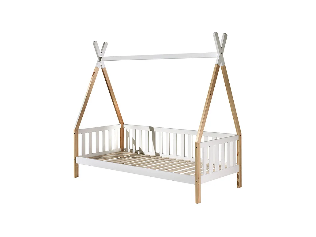 Lit Enfant & Barrière Pin Massif "Tipi" 90x200cm Blanc