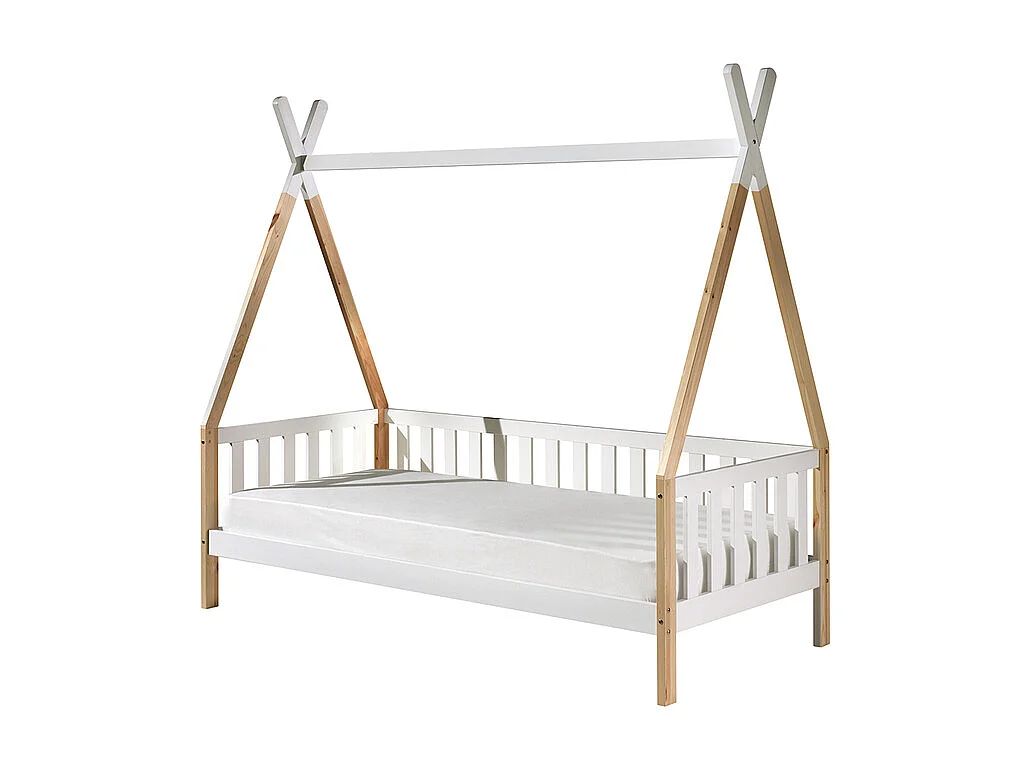 Lit Enfant & Barrière Pin Massif "Tipi" 90x200cm Blanc