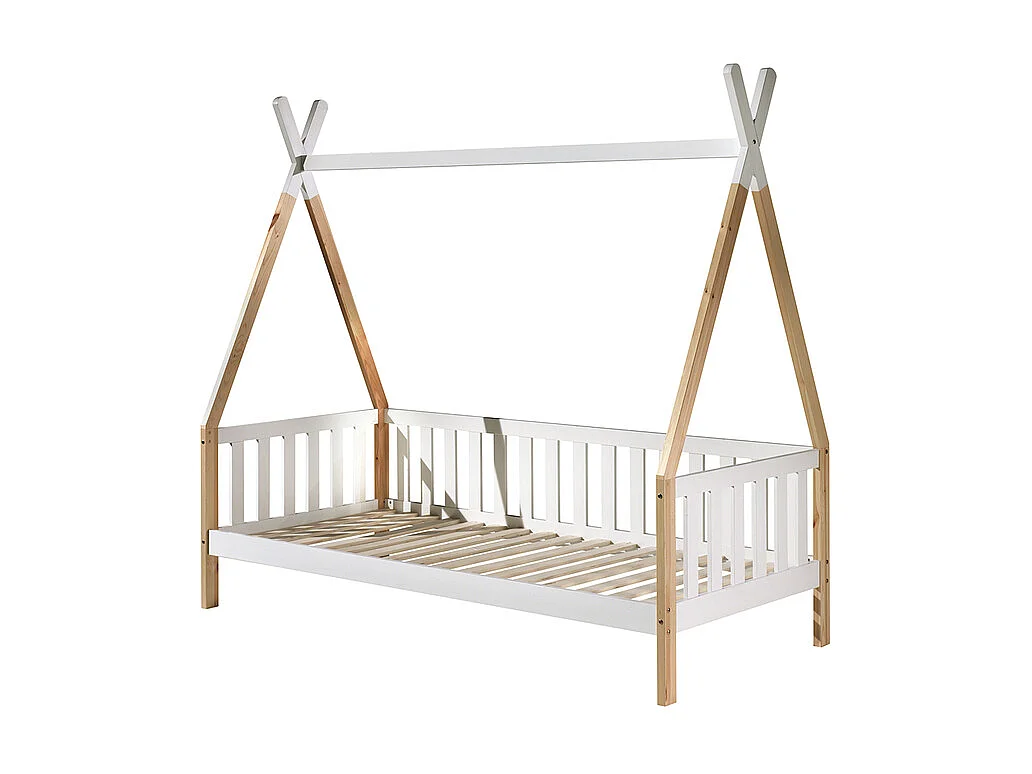 Lit Enfant & Barrière Pin Massif "Tipi" 90x200cm Blanc
