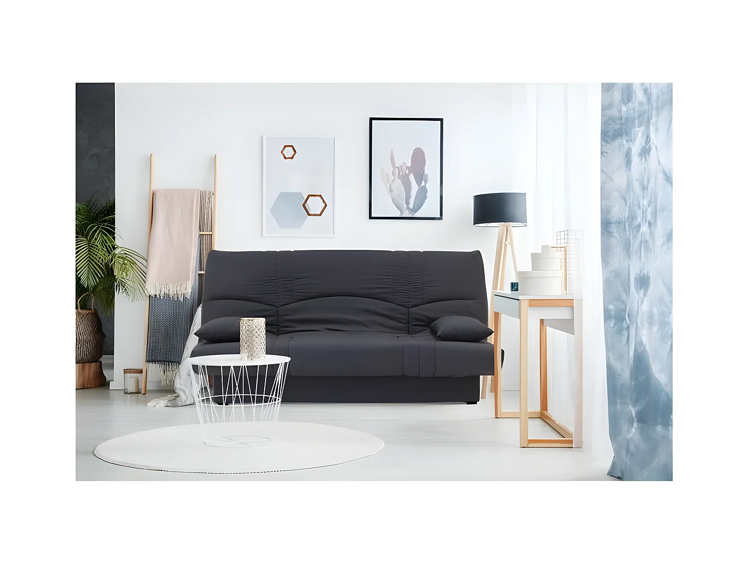 Sofa Rozkładana Clic Clac 3 Miejsca Szary Antracyt Styl Nowoczesny - Materiał 100% Bawełna - Sofa Rozkładana