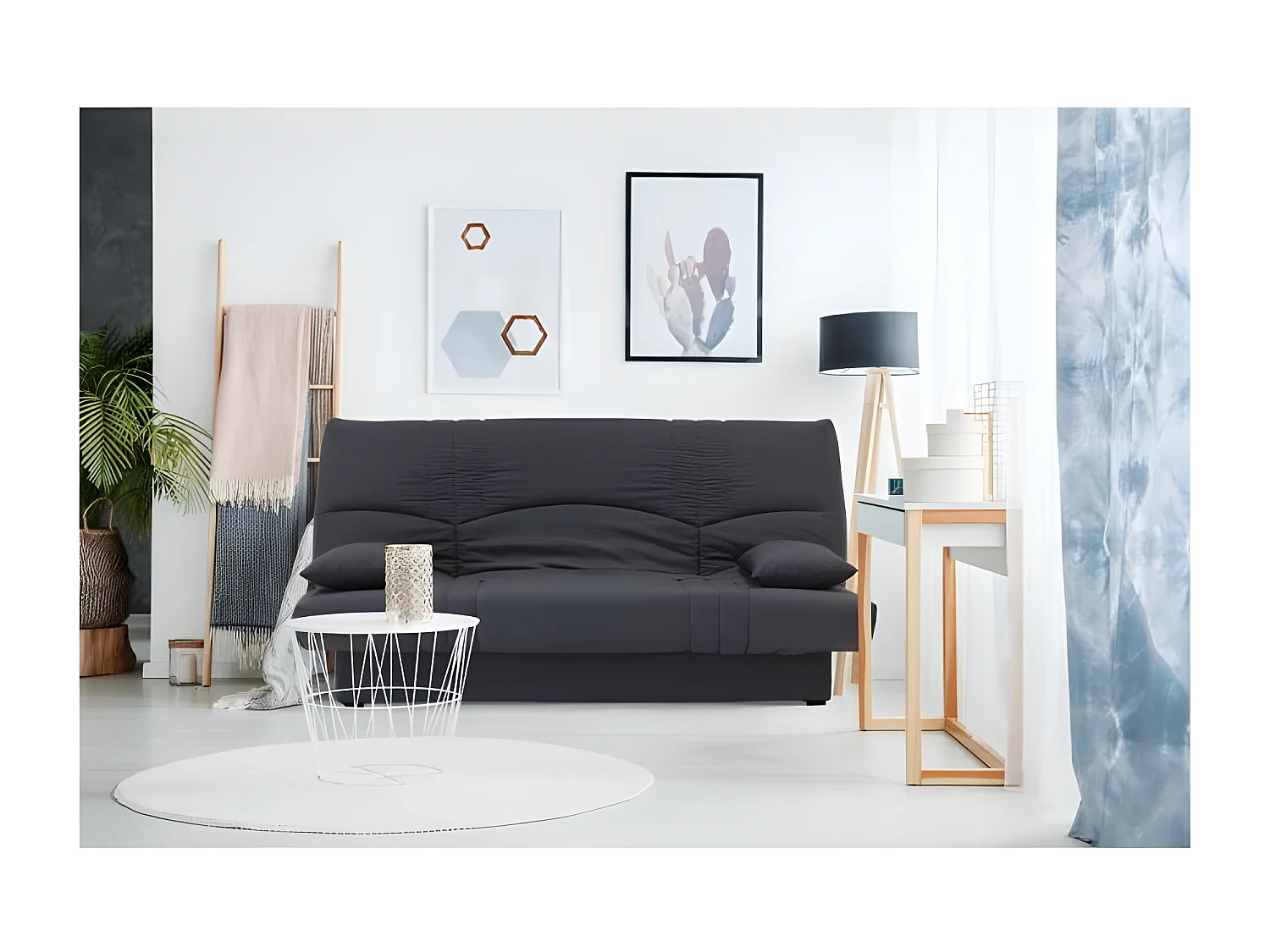 DREAM Banquette clic clac 3 places - Tissu gris anthracite - Slyle contemporain - L 190 x P 92 cm