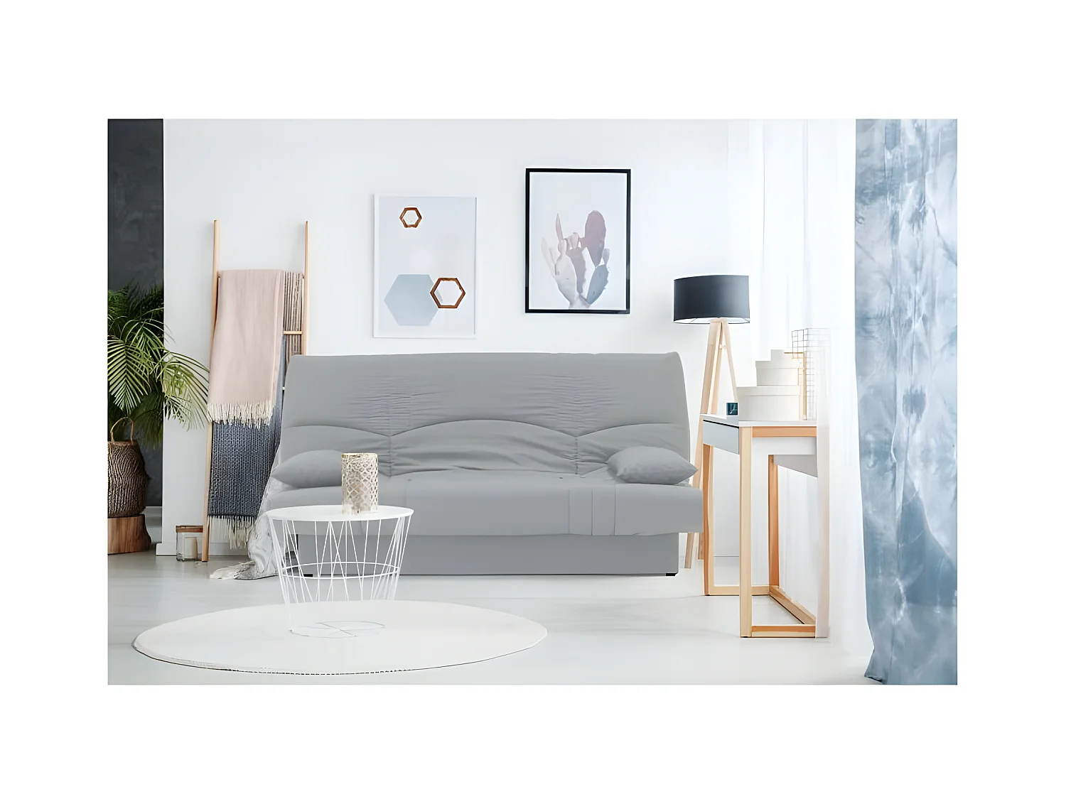 Sofa rozkładana 3-osobowa w jasnoszarym kolorze - Sofa tapicerowana - Wymiary: 190 x 92 cm